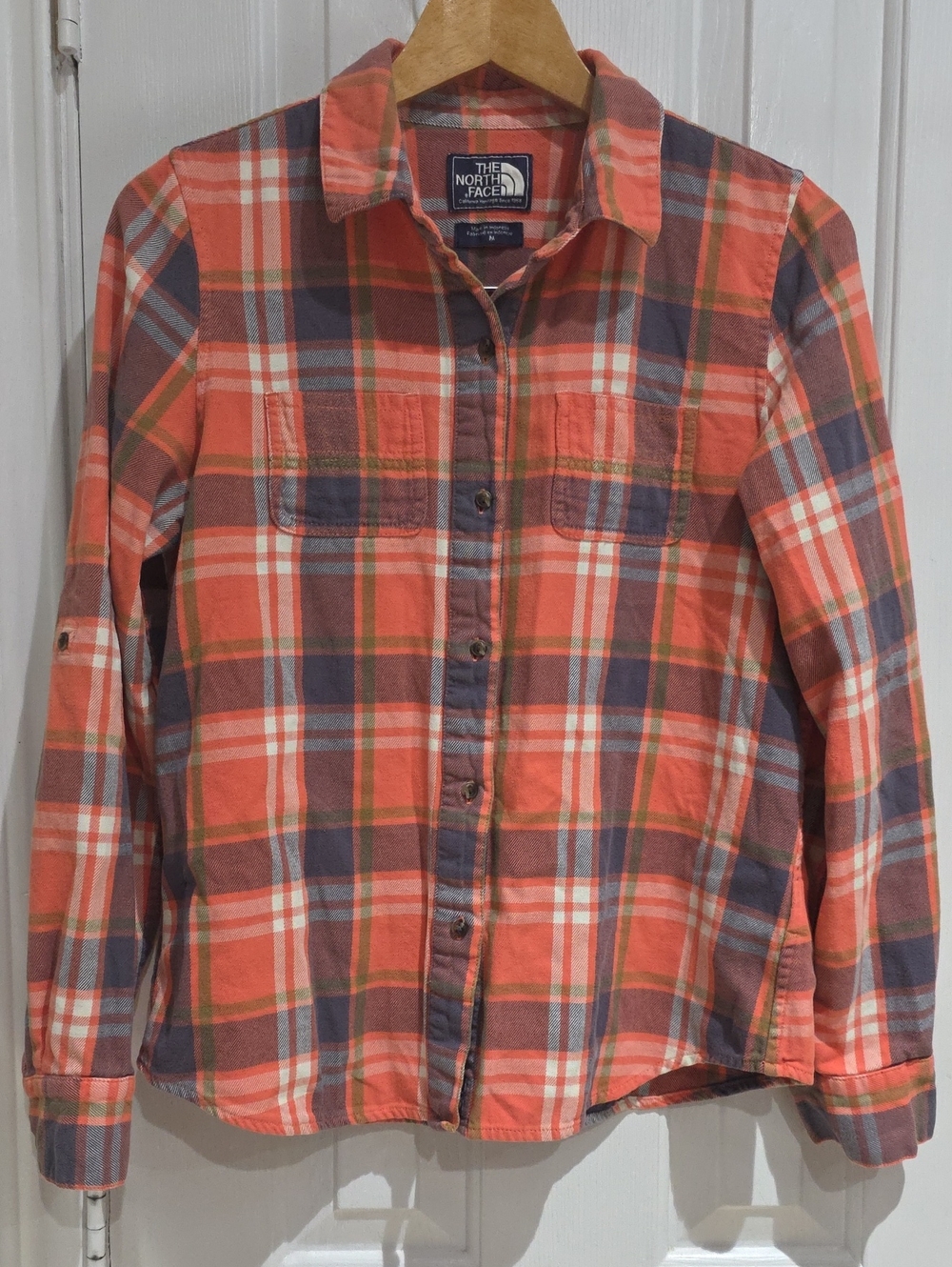 The North Face Womens Orange Plaid Button-Up Shirt Size M